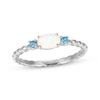 Thumbnail Image 0 of Oval-Cut Lab-Created Opal & London Blue Topaz Beaded Stackable Ring Sterling Silver