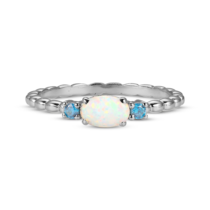 Oval-Cut Lab-Created Opal & London Blue Topaz Beaded Stackable Ring Sterling Silver