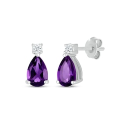 Pear-Shaped Amethyst & White Lab-Created Sapphire Earrings Sterling Silver