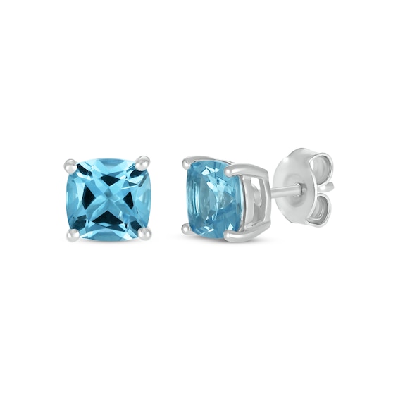 Cushion-Cut London Blue Topaz Solitaire Stud Earrings 10K White Gold | Kay