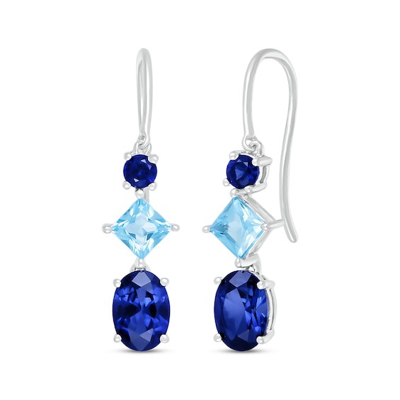 Oval & Round-Cut Blue Lab-Created Sapphire & Square-Cut Swiss Blue Topaz Drop Earrings Sterling Silver