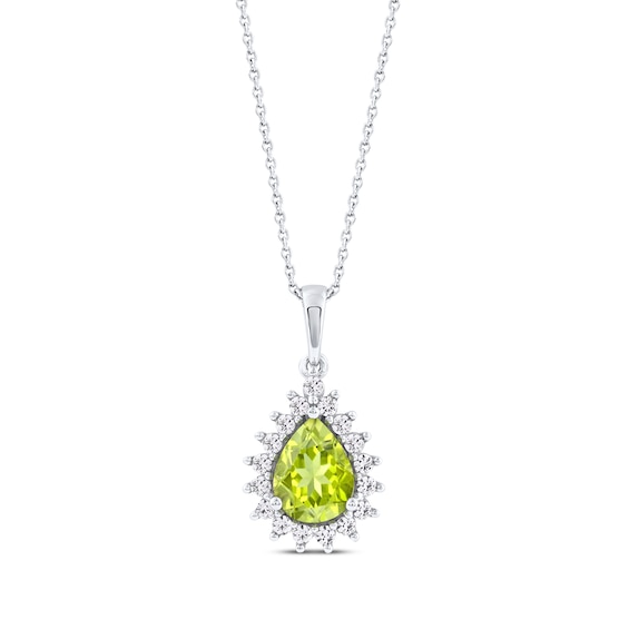 Pear-Shaped Peridot & White Lab-Created Sapphire Necklace Sterling Silver 18"