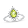 Thumbnail Image 1 of Pear-Shaped Peridot & White Lab-Created Sapphire Ring Sterling Silver