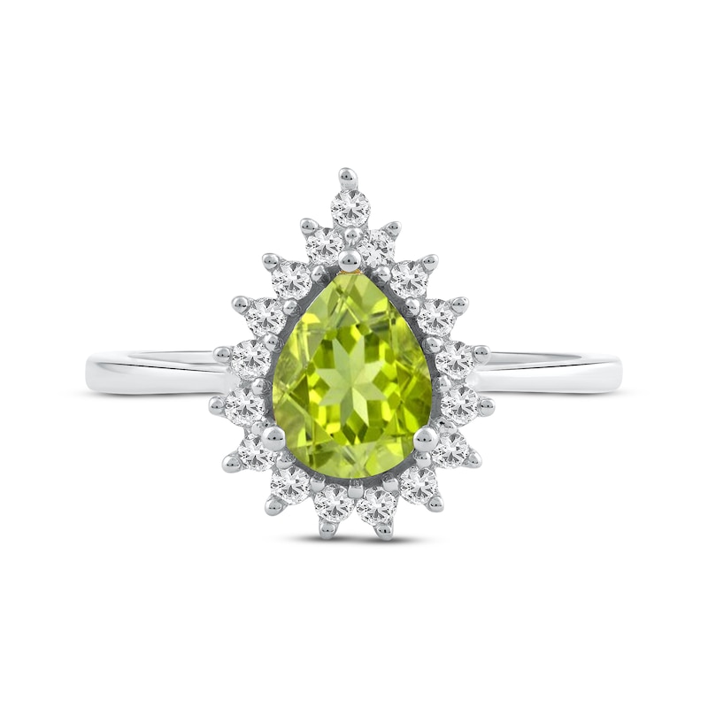 Main Image 3 of Pear-Shaped Peridot & White Lab-Created Sapphire Ring Sterling Silver