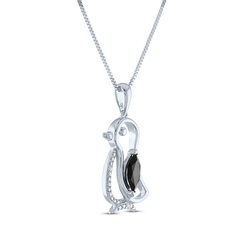 Marquise-Cut Black Onyx & Diamond Accent Penguin Necklace Sterling Silver 18"