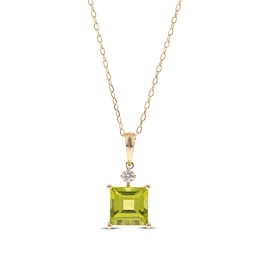 Square-Cut Peridot & Diamond Necklace 1/20 ct tw 10K Yellow Gold 18&quot;