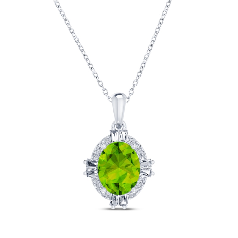 Main Image 1 of Oval-Cut Peridot & White Lab-Created Sapphire Halo Necklace Sterling Silver 18&quot;