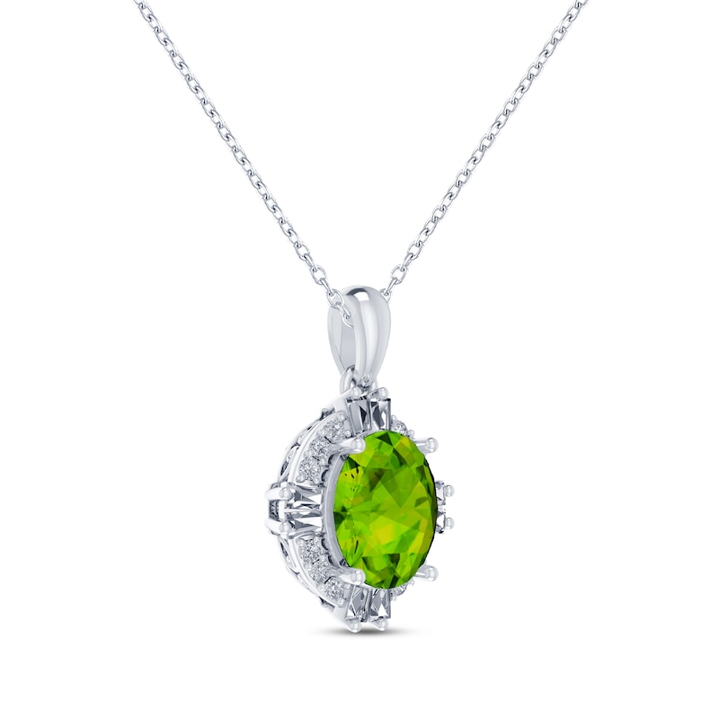 Main Image 2 of Oval-Cut Peridot & White Lab-Created Sapphire Halo Necklace Sterling Silver 18&quot;