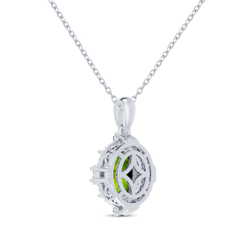 Main Image 3 of Oval-Cut Peridot & White Lab-Created Sapphire Halo Necklace Sterling Silver 18&quot;