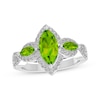 Thumbnail Image 1 of Marquise-Cut Peridot & White Lab-Created Sapphire Three-Stone Ring Sterling Silver