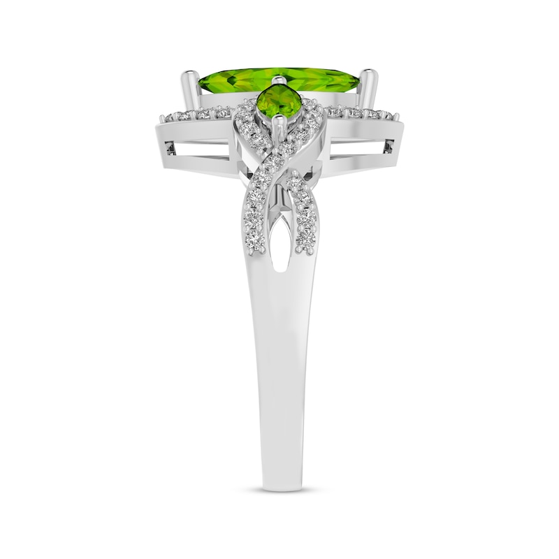 Main Image 2 of Marquise-Cut Peridot & White Lab-Created Sapphire Three-Stone Ring Sterling Silver