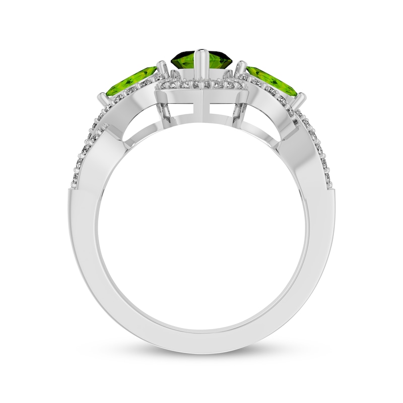 Marquise-Cut Peridot & White Lab-Created Sapphire Three-Stone Ring Sterling Silver