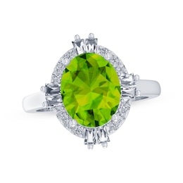 Oval-Cut Peridot & White Lab-Created Sapphire Halo Ring Sterling Silver