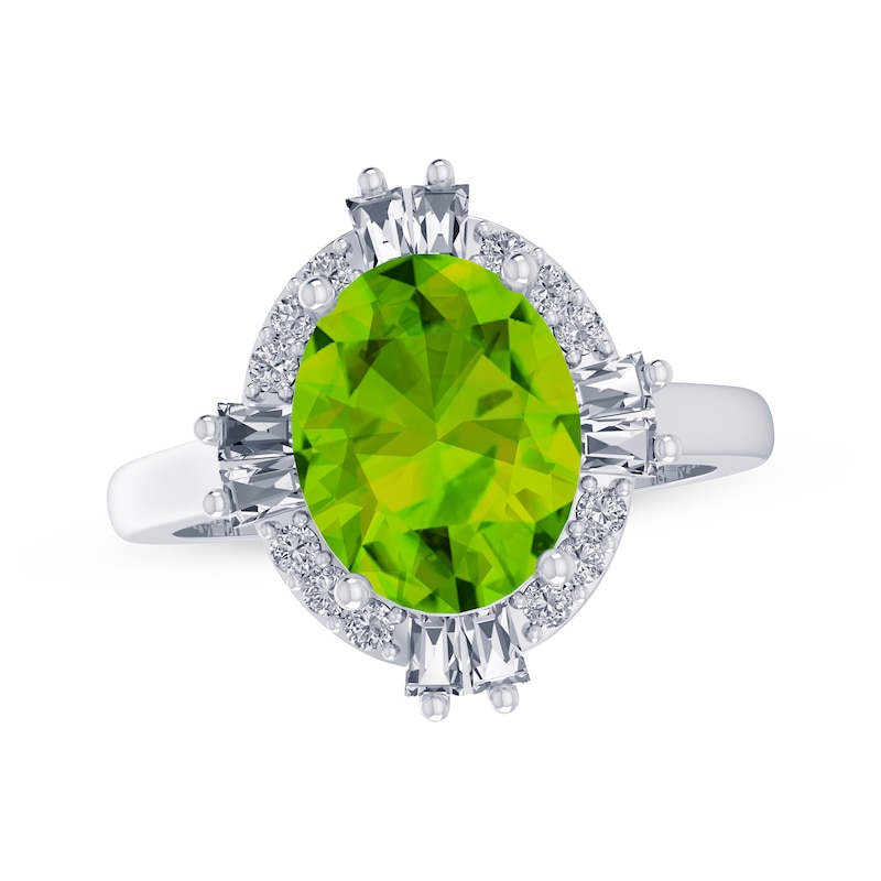 Main Image 1 of Oval-Cut Peridot & White Lab-Created Sapphire Halo Ring Sterling Silver