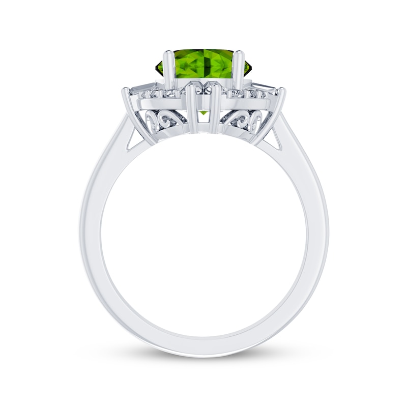 Main Image 3 of Oval-Cut Peridot & White Lab-Created Sapphire Halo Ring Sterling Silver