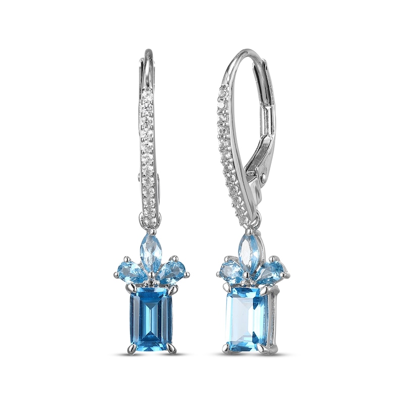 Main Image 1 of Multi-Shape London & Swiss Blue Topaz, White Lab-Created Sapphire Drop Earrings Sterling Silver