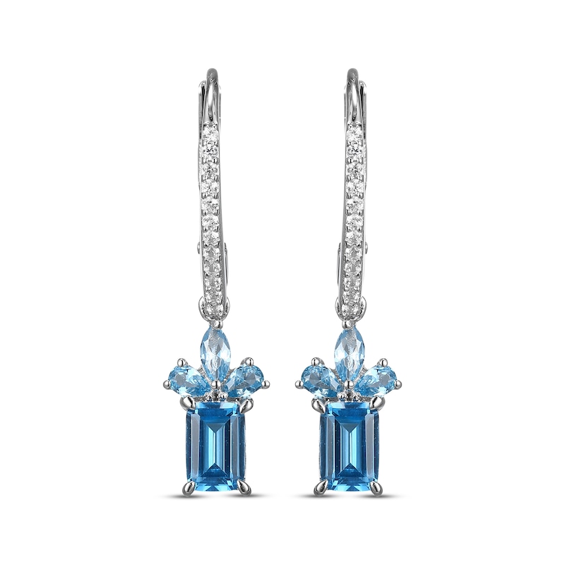 Main Image 2 of Multi-Shape London & Swiss Blue Topaz, White Lab-Created Sapphire Drop Earrings Sterling Silver