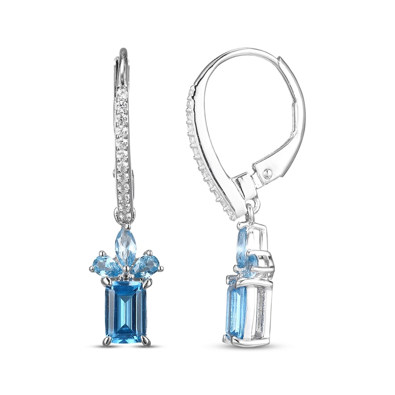 Main Image 3 of Multi-Shape London & Swiss Blue Topaz, White Lab-Created Sapphire Drop Earrings Sterling Silver