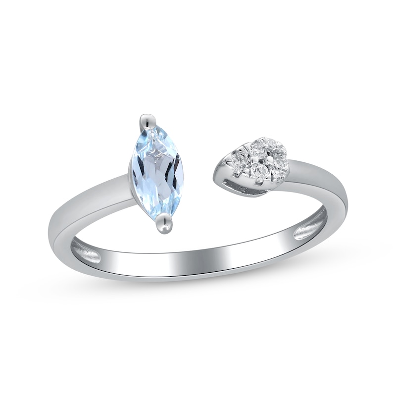 Main Image 1 of Marquise-Cut Aquamarine & Diamond Deconstructed Ring 1/20 ct tw Sterling Silver