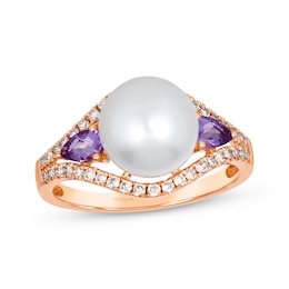 Le Vian Cultured Pearl & Amethyst Ring 1/3 ct tw Diamonds 14K Strawberry Gold