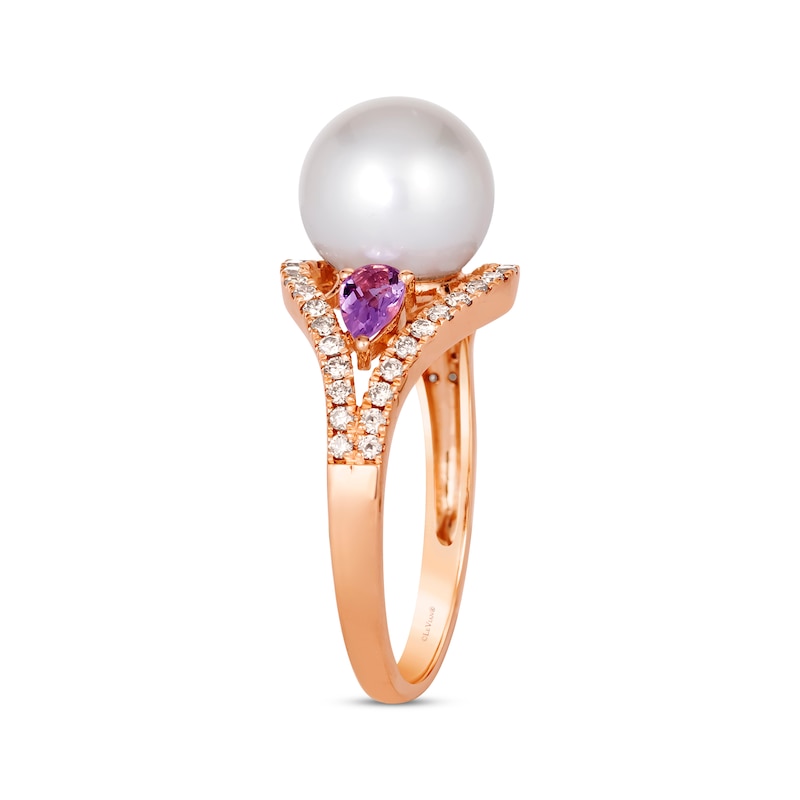 Le Vian Cultured Pearl & Amethyst Ring 1/3 ct tw Diamonds 14K Strawberry Gold