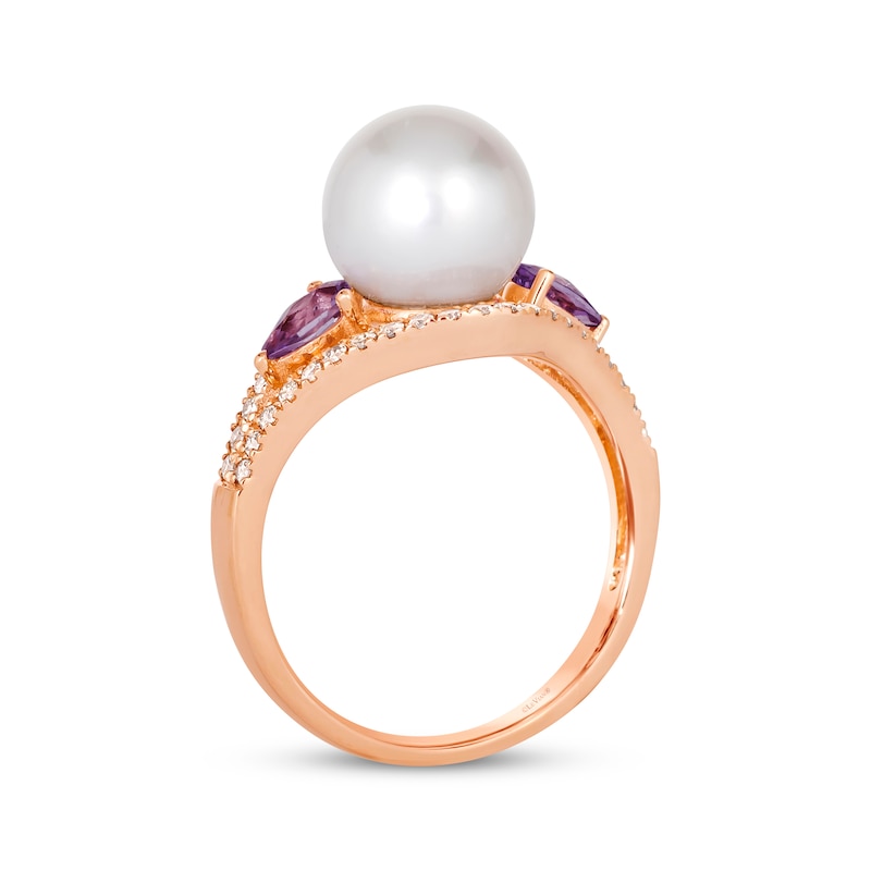 Le Vian Cultured Pearl & Amethyst Ring 1/3 ct tw Diamonds 14K Strawberry Gold