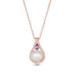 Le Vian Cultured Pearl & Amethyst Necklace 1/4 ct tw Diamonds 14K Strawberry Gold 19&quot;