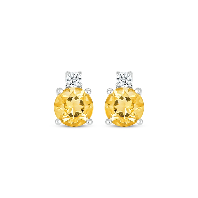 Main Image 2 of Citrine & White Lab-Created Sapphire Stud Earrings Sterling Silver