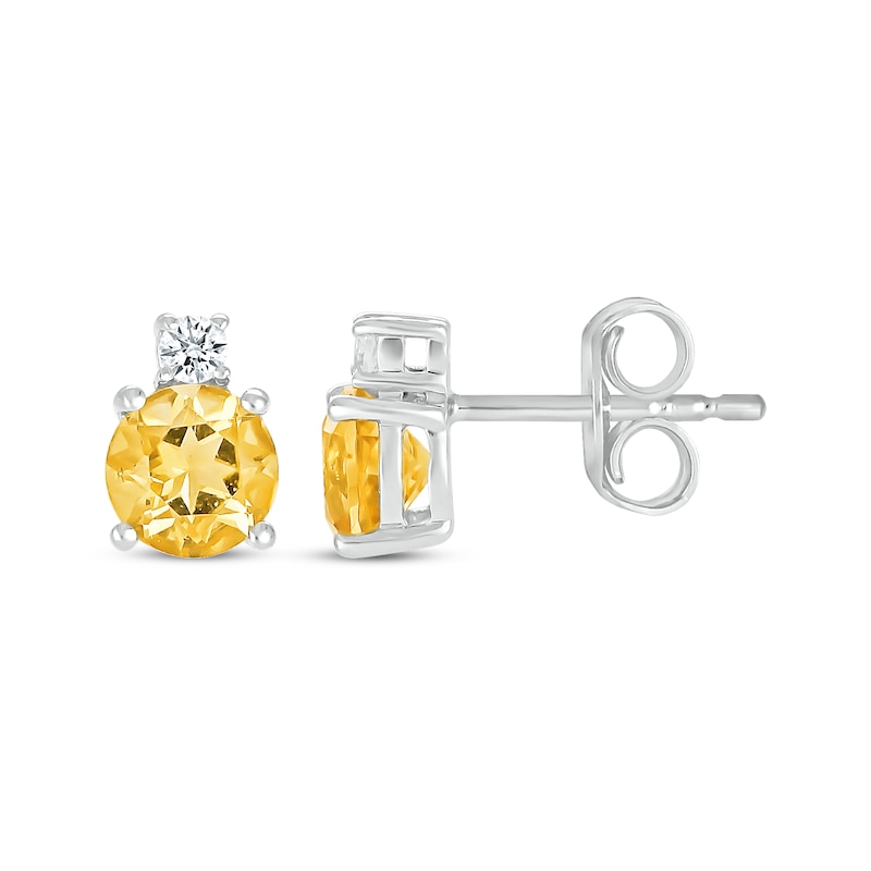 Main Image 3 of Citrine & White Lab-Created Sapphire Stud Earrings Sterling Silver