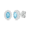 Thumbnail Image 1 of Oval-Cut Swiss Blue Topaz & White Lab-Created Sapphire Scallop Halo Earrings Sterling Silver