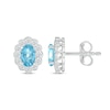 Thumbnail Image 3 of Oval-Cut Swiss Blue Topaz & White Lab-Created Sapphire Scallop Halo Earrings Sterling Silver