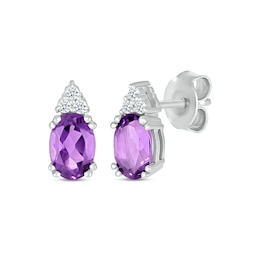 Oval-Cut Amethyst & White Lab-Created Sapphire Earrings Sterling Silver