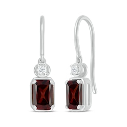 Emerald-Cut Garnet & Round-Cut White Lab-Created Sapphire Dangle Earrings Sterling Silver