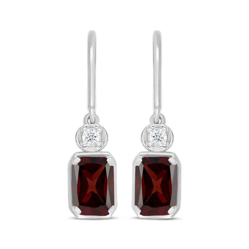 Main Image 2 of Emerald-Cut Garnet & Round-Cut White Lab-Created Sapphire Dangle Earrings Sterling Silver