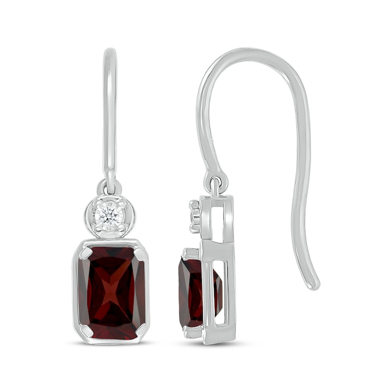 Main Image 3 of Emerald-Cut Garnet & Round-Cut White Lab-Created Sapphire Dangle Earrings Sterling Silver