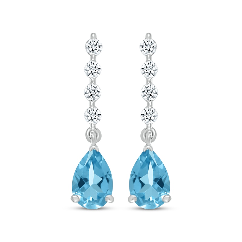 Main Image 2 of Pear-Shaped Swiss Blue Topaz & White Lab-Created Sapphire Drop Earrings 10K White Gold