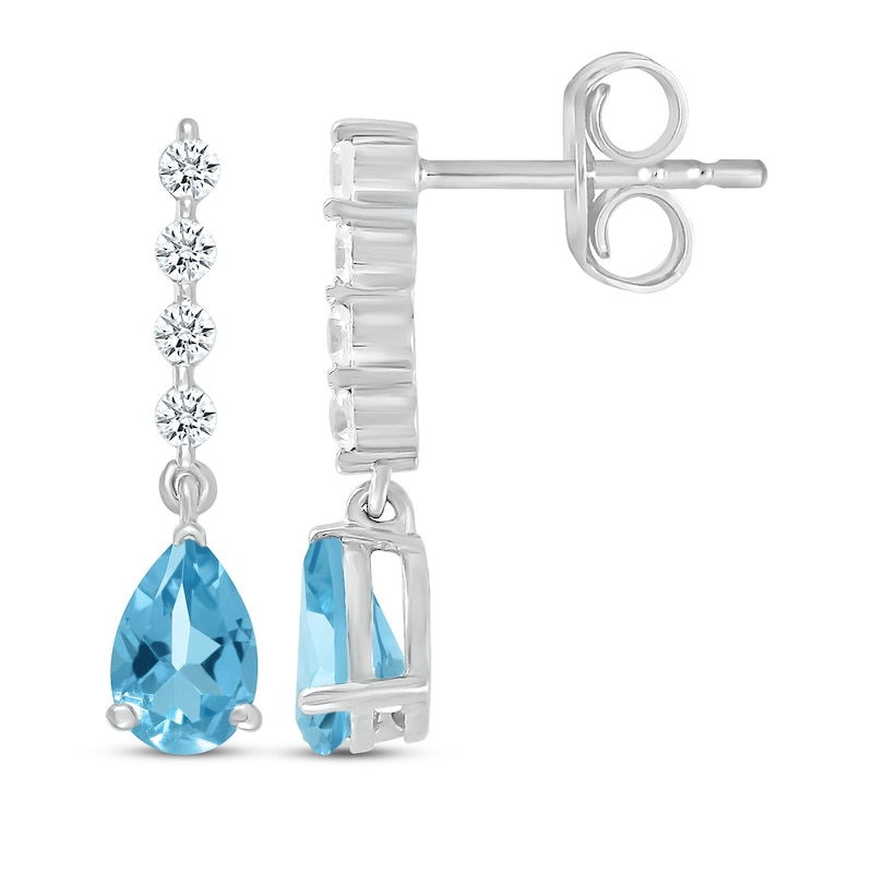 Main Image 3 of Pear-Shaped Swiss Blue Topaz & White Lab-Created Sapphire Drop Earrings 10K White Gold