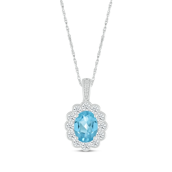 Oval Cut Swiss Blue Topaz And White Lab Created Sapphire Scallop Necklace Sterling Silver 18 Kay 0028