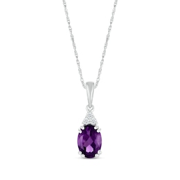 Oval-Cut Amethyst & White Lab-Created Sapphire Necklace 10K White Gold 18&quot;