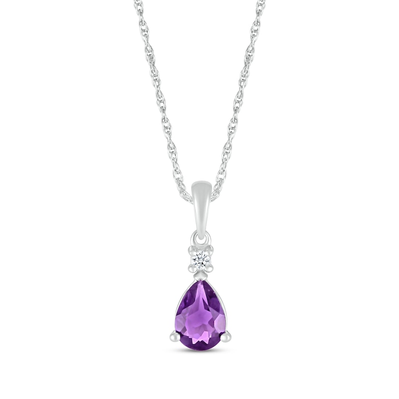 Pear-Shaped Amethyst & White Lab-Created Sapphire Necklace 10K White ...