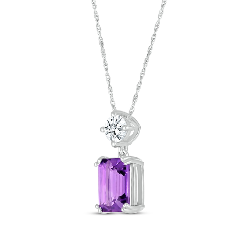 Main Image 2 of Emerald-Cut Amethyst & Round-Cut White Lab-Created Sapphire Necklace 10K White Gold 18&quot;