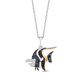Disney Treasures Finding Nemo Blue Sapphire & Diamond &quot;Gill&quot; Necklace 1/15 ct tw Sterling Silver & 10K Yellow Gold 19&quot;
