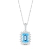 Thumbnail Image 1 of Emerald-Cut Swiss Blue Topaz & White Lab-Created Sapphire Starburst Necklace Sterling Silver 18&quot;