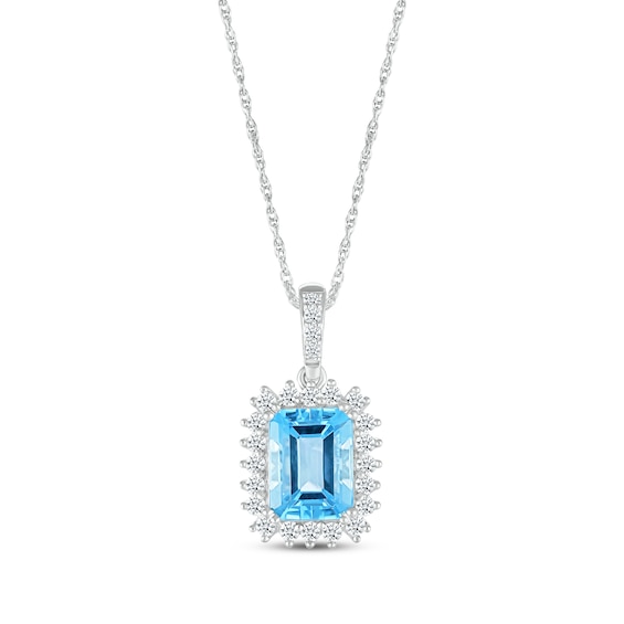 Emerald-Cut Swiss Blue Topaz & White Lab-Created Sapphire Starburst Necklace Sterling Silver 18"