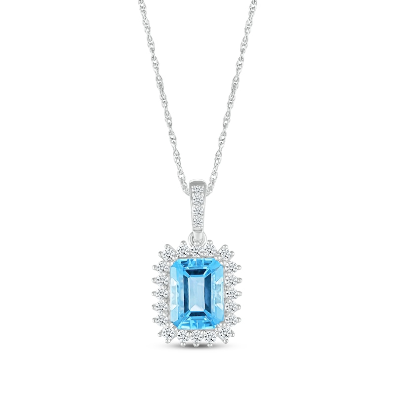 Main Image 1 of Emerald-Cut Swiss Blue Topaz & White Lab-Created Sapphire Starburst Necklace Sterling Silver 18&quot;