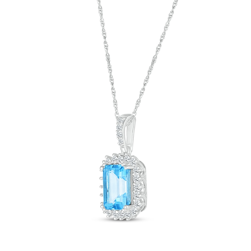 Main Image 2 of Emerald-Cut Swiss Blue Topaz & White Lab-Created Sapphire Starburst Necklace Sterling Silver 18&quot;