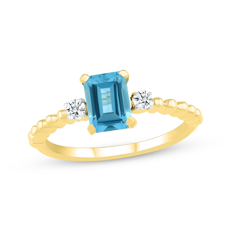 Main Image 1 of Emerald-Cut Swiss Blue Topaz & White Lab-Created Sapphire Ring 10K Yellow Gold