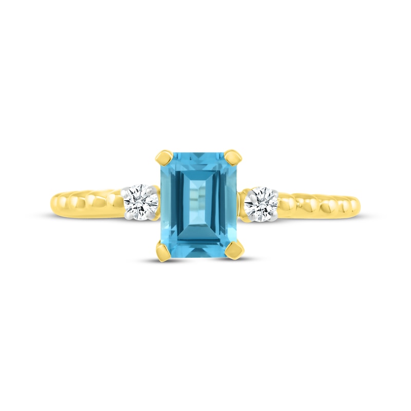 Main Image 3 of Emerald-Cut Swiss Blue Topaz & White Lab-Created Sapphire Ring 10K Yellow Gold