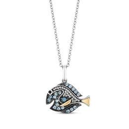 Disney Treasures Finding Nemo &quot;Dory&quot; Blue Topaz & Diamond Necklace 1/20 ct tw Sterling Silver & 10K Yellow Gold 19”