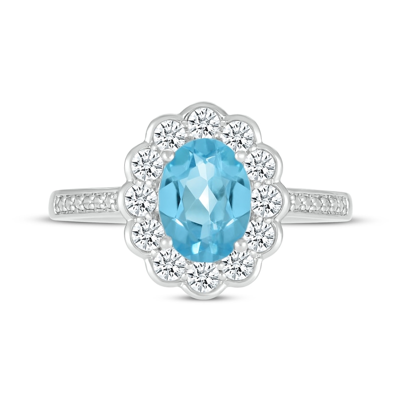 Oval-Cut Swiss Blue Topaz & White Lab-Created Sapphire Scallop Ring ...